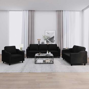 ARDEBO.de - 3-tlg. Sofagarnitur mit Kissen Schwarz Stoff
