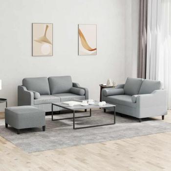 ARDEBO.de - 3-tlg. Sofagarnitur mit Kissen Hellgrau Stoff