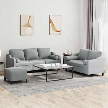 ARDEBO.de - 3-tlg. Sofagarnitur mit Kissen Hellgrau Stoff