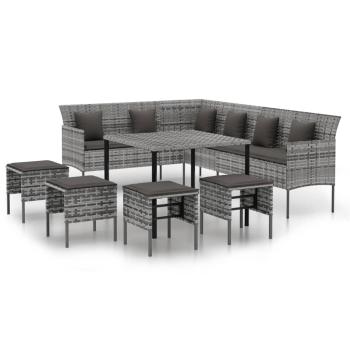 6-tlg. Garten-Essgruppe mit Kissen Grau Poly Rattan