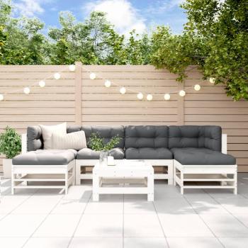 ARDEBO.de - 7-tlg. Garten-Lounge-Set mit Kissen Wei? Massivholz