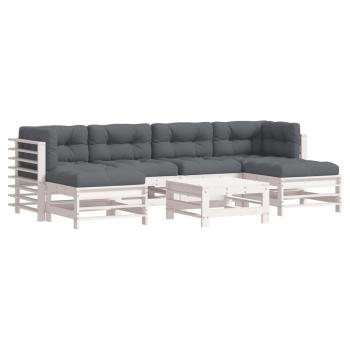 7-tlg. Garten-Lounge-Set mit Kissen Wei? Massivholz