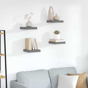 ARDEBO.de - Schweberegale 4 Stk. Hochglanz-Grau 23x23,5x3,8 cm MDF