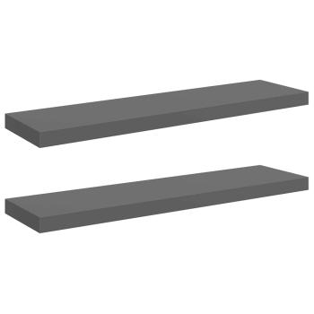 Schweberegale 2 Stk. Hochglanz-Grau 90x23,5x3,8 cm MDF