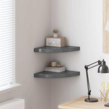 ARDEBO.de - Eck-Schweberegale 2 Stk. Hochglanz-Grau 35x35x3,8 cm MDF