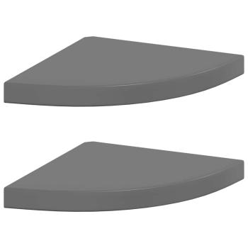 Eck-Schweberegale 2 Stk. Hochglanz-Grau 35x35x3,8 cm MDF