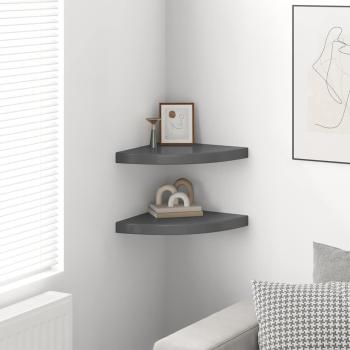 Eck-Schweberegale 2 Stk. Hochglanz-Grau 35x35x3,8 cm MDF