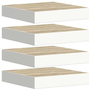 Schweberegale 4 Stk. Eichen-Optik und Weiß 23x23,5x3,8 cm MDF