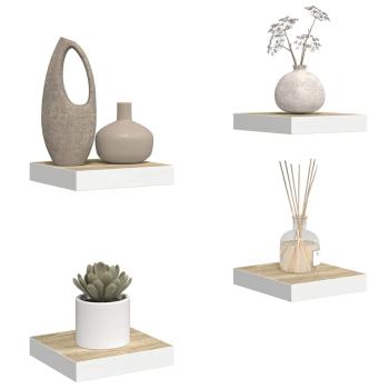 Schweberegale 4 Stk. Eichen-Optik und Weiß 23x23,5x3,8 cm MDF