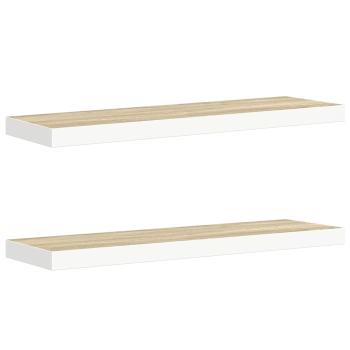 Schweberegale 2 Stk. Eiche und Weiß 90x23,5x3,8 cm MDF