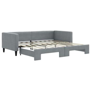 Tagesbett Ausziehbar Hellgrau 90x190 cm Stoff