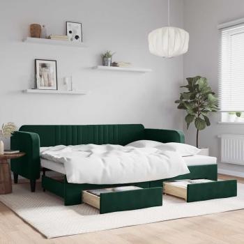 ARDEBO.de - Tagesbett Ausziehbar mit Schubladen Dunkelgrün 90x200 cm Samt