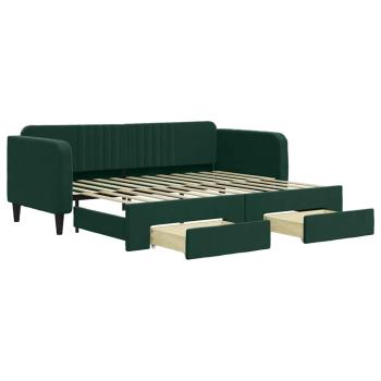 Tagesbett Ausziehbar mit Schubladen Dunkelgrün 90x200 cm Samt