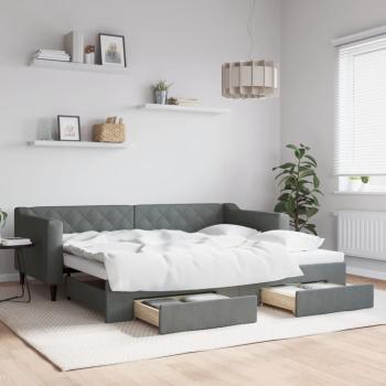 ARDEBO.de - Tagesbett Ausziehbar mit Schubladen Dunkelgrau 90x200 cm Stoff