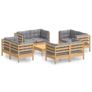 9-tlg. Garten-Lounge-Set mit Grauen Kissen Kiefernholz