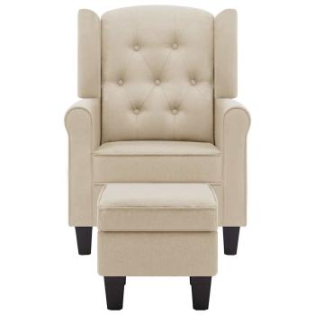 Sessel mit Fußhocker Creme Stoff