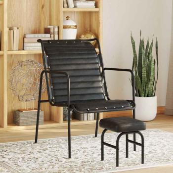 ARDEBO.de - Relaxsessel mit Fu?hocker Schwarz Echtleder