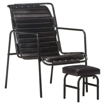 Relaxsessel mit Fu?hocker Schwarz Echtleder