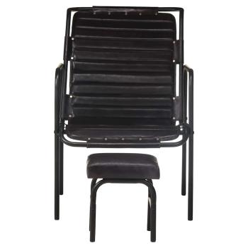 Relaxsessel mit Fu?hocker Schwarz Echtleder
