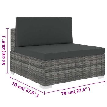 Mittelsofa mit Kissen Modular Poly Rattan Grau