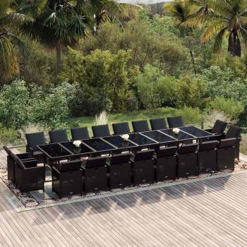 ARDEBO.de - 21-tlg. Garten-Essgruppe mit Kissen Poly Rattan Schwarz