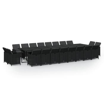 21-tlg. Garten-Essgruppe mit Kissen Poly Rattan Schwarz