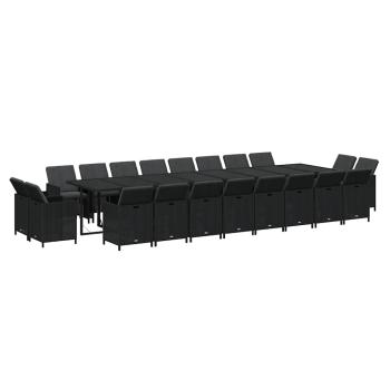 21-tlg. Garten-Essgruppe mit Kissen Poly Rattan Schwarz