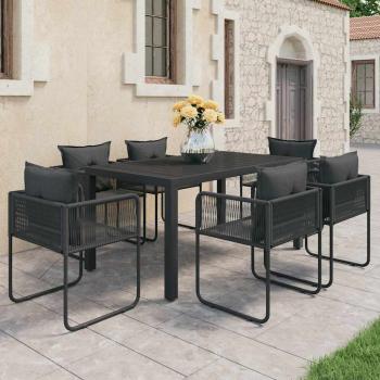 ARDEBO.de - 7-tlg. Garten-Essgruppe PVC Rattan Schwarz