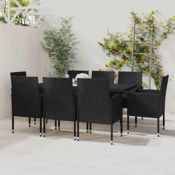 ARDEBO.de - 9-tlg. Garten-Essgruppe Poly Rattan Schwarz