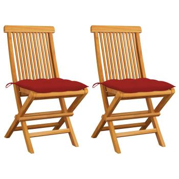 ARDEBO.de - Klappstühle mit roten Kissen, 2 Stück, Massivholz Teakholz
