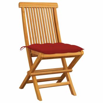 Klappstühle mit roten Kissen, 2 Stück, Massivholz Teakholz
