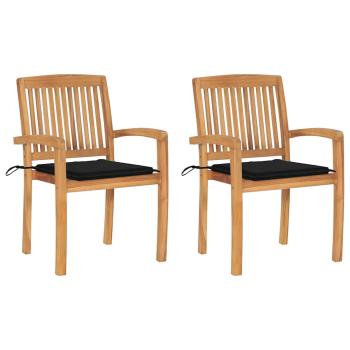 ARDEBO.de - Gartenstühle 2 Stk. mit Schwarzen Kissen Massivholz Teak