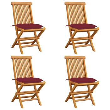 ARDEBO.de - Klappst?hle mit weinroten Kissen, 4 St?ck, Massivholz Teakholz