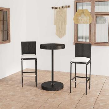 ARDEBO.de - 3-tlg. Gartenbar-Set mit Kissen Poly Rattan Schwarz