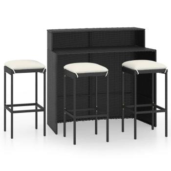 4-tlg. Gartenbar-Set mit Kissen Schwarz