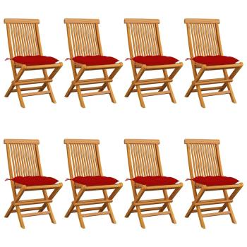 ARDEBO.de - Klappstühle mit roten Kissen, 8-teilig, Massivholz Teakholz