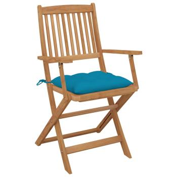 Klappstühle, 6 Stück, mit Kissen, aus massivem Akazienholz