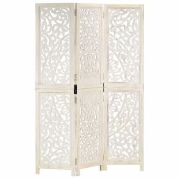 ARDEBO.de - 3tlg. Raumteiler Handgeschnitzt Weiß 120×165cm Mango Massivholz