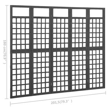 Spalier/Paravent 5-teilig Massivholz Tanne Schwarz 201,5x180 cm