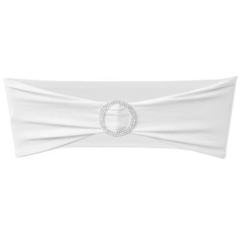 25 x Stuhlschleifen Stretch Schleifenbänder + Diamant Schnalle weiß