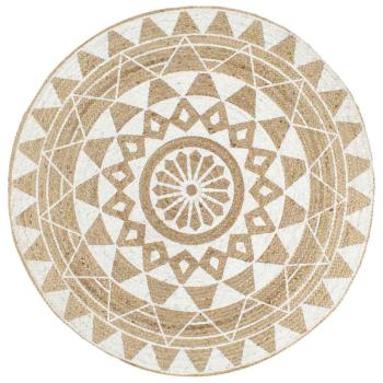 ARDEBO.de - Teppich Handgefertigt Jute Weißer Druck 90 cm