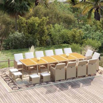 ARDEBO.de - 17-tlg. Garten-Essgruppe mit Kissen Poly Rattan Beige