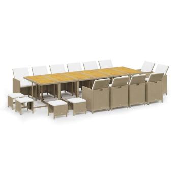 17-tlg. Garten-Essgruppe mit Kissen Poly Rattan Beige