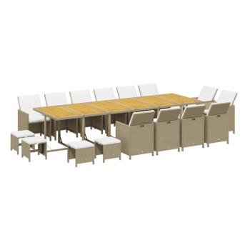 17-tlg. Garten-Essgruppe mit Kissen Poly Rattan Beige