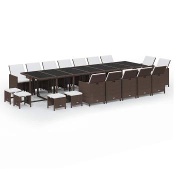 19-tlg. Garten-Essgruppe mit Kissen Poly Rattan Braun