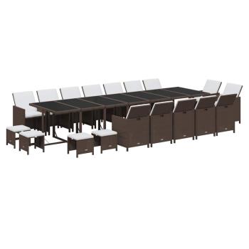 19-tlg. Garten-Essgruppe mit Kissen Poly Rattan Braun