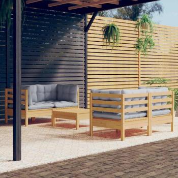 ARDEBO.de - 5-tlg. Garten-Lounge-Set mit Grauen Kissen Kiefernholz