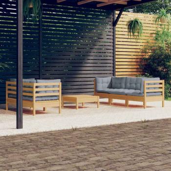 ARDEBO.de - 6-tlg. Garten-Lounge-Set mit Grauen Kissen Kiefernholz