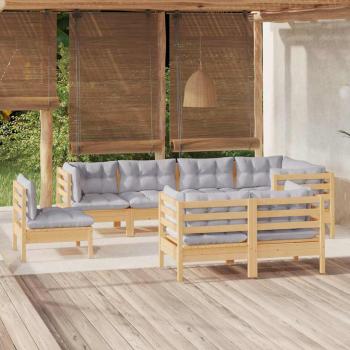 ARDEBO.de - 8-tlg. Garten-Lounge-Set mit Grauen Kissen Kiefer Massivholz