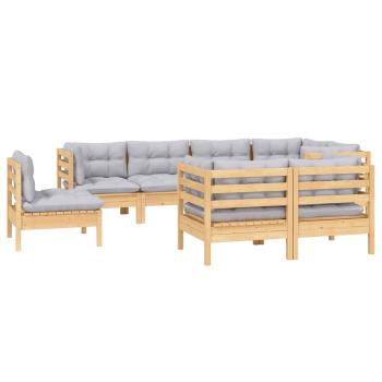 8-tlg. Garten-Lounge-Set mit Grauen Kissen Kiefer Massivholz